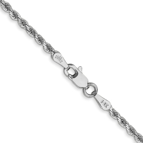 10K White Gold 2 mm Rope Chain Necklace, Polished alternate angle