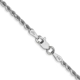 14K White Gold 2 mm Rope Chain Necklace, Polished alternate angle