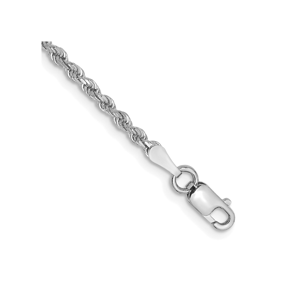 14K White Gold 2 mm Rope Chain Bracelet, Polished