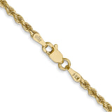 14K Yellow Gold 2.25 mm Rope Chain Necklace, Polished alternate angle