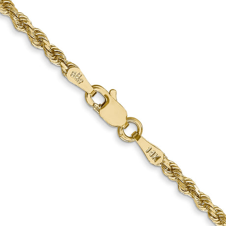 14K Yellow Gold 2.25 mm Rope Chain Necklace, Polished alternate angle