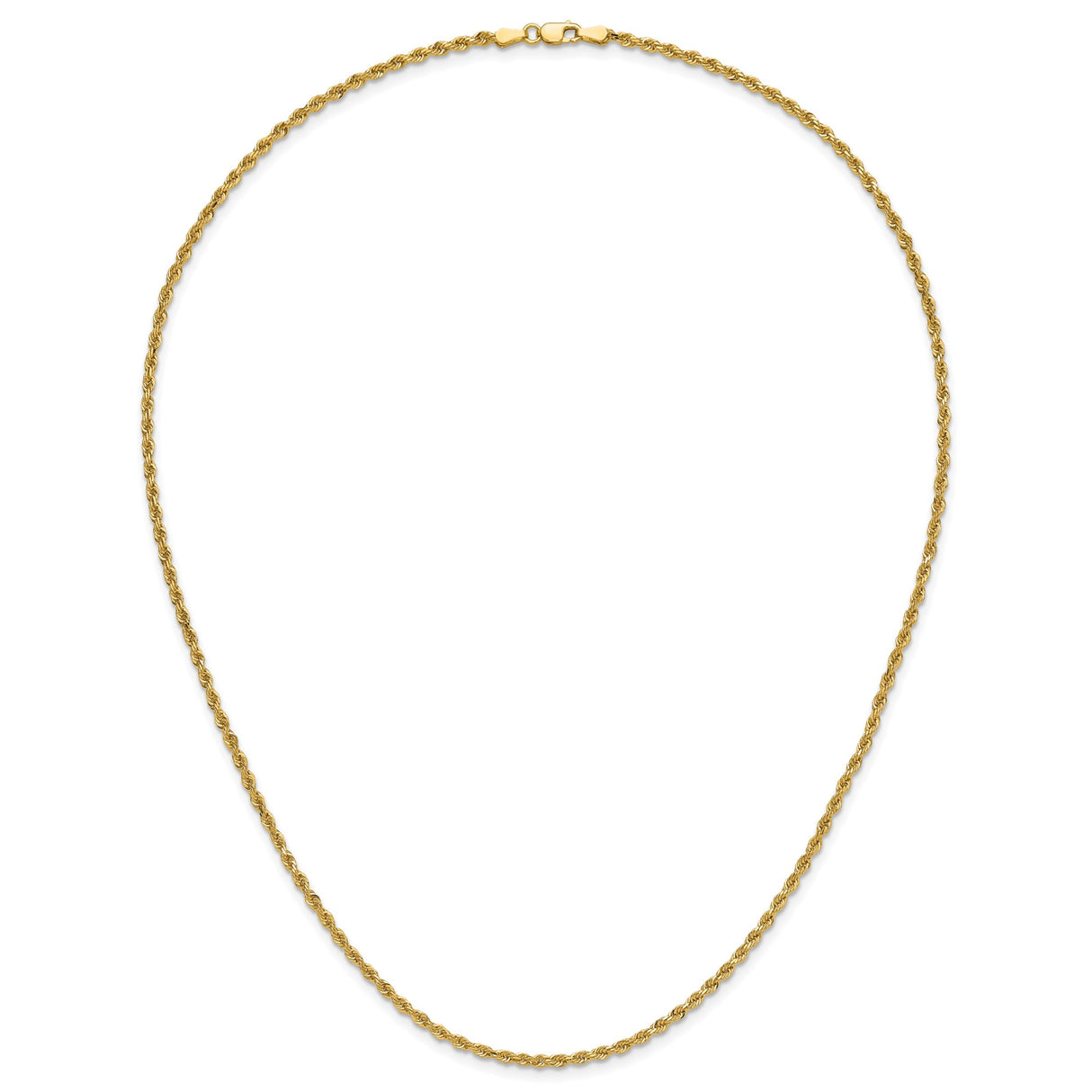 14K Yellow Gold 2.25 mm Rope Chain Necklace, Polished detail view
