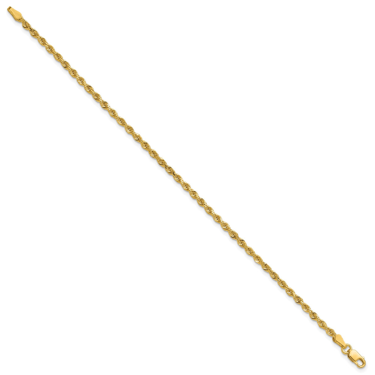 14K Yellow Gold 2.25 mm Rope Chain Anklet, Polished