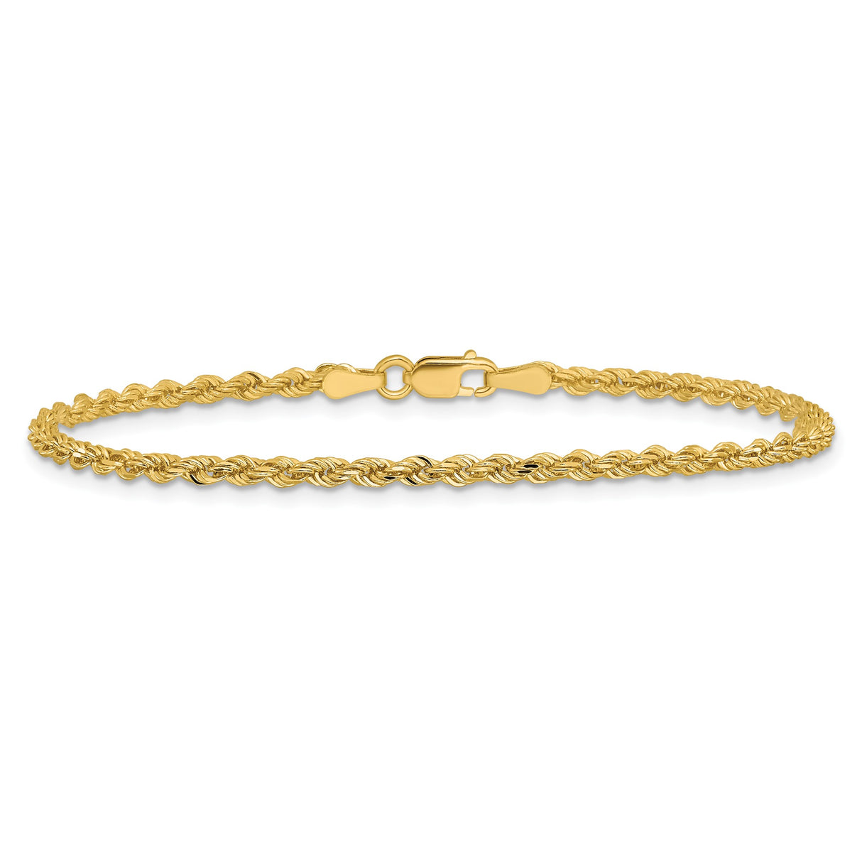 14K Yellow Gold 2.25 mm Rope Chain Anklet, Polished alternate angle
