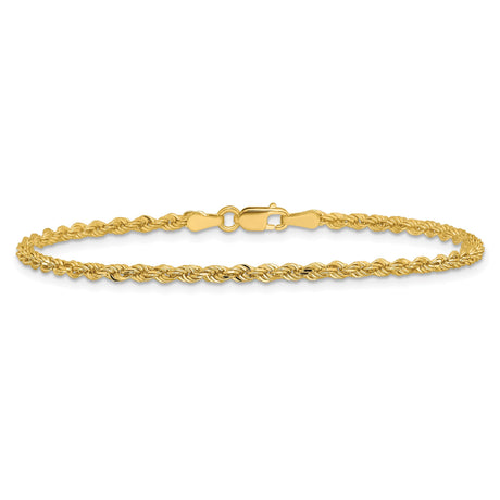 14K Yellow Gold 2.25 mm Rope Chain Anklet, Polished alternate angle