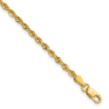 14K Yellow Gold 2.25 mm Rope Chain Bracelet, Polished detail view