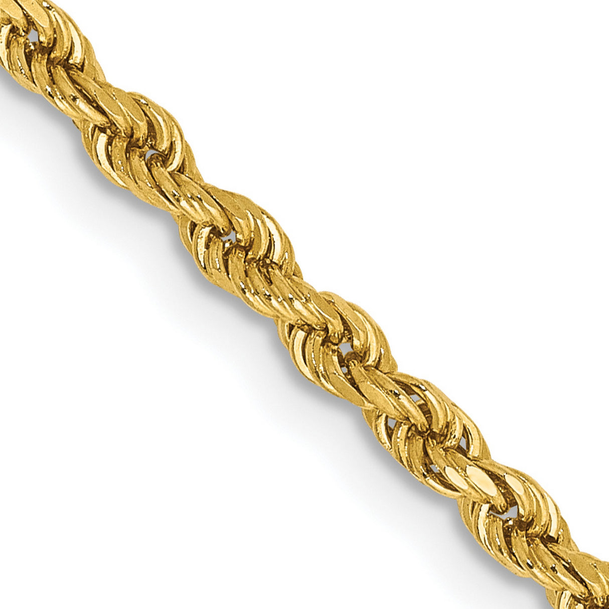 14K Yellow Gold 2.25 mm Rope Chain Necklace, Polished detail view