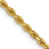14K Yellow Gold 2.25 mm Rope Chain Necklace, Polished detail view