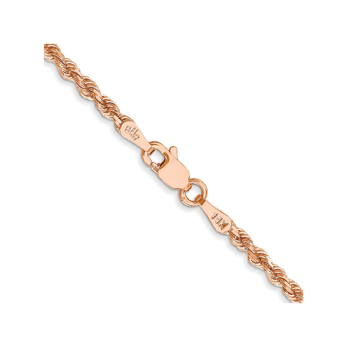 14K Rose Gold 2.25 mm Rope Chain Necklace, Polished alternate angle