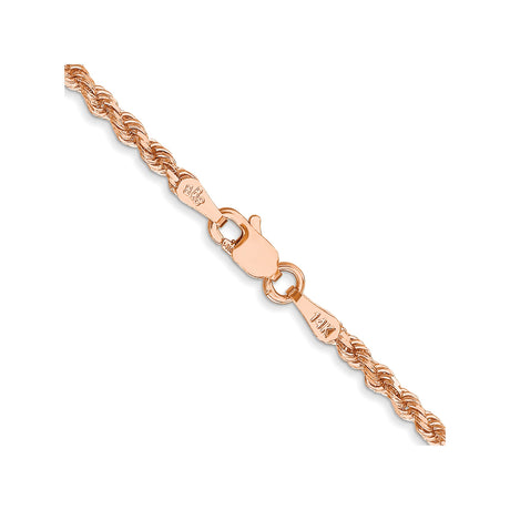 14K Rose Gold 2.25 mm Rope Chain Necklace, Polished alternate angle