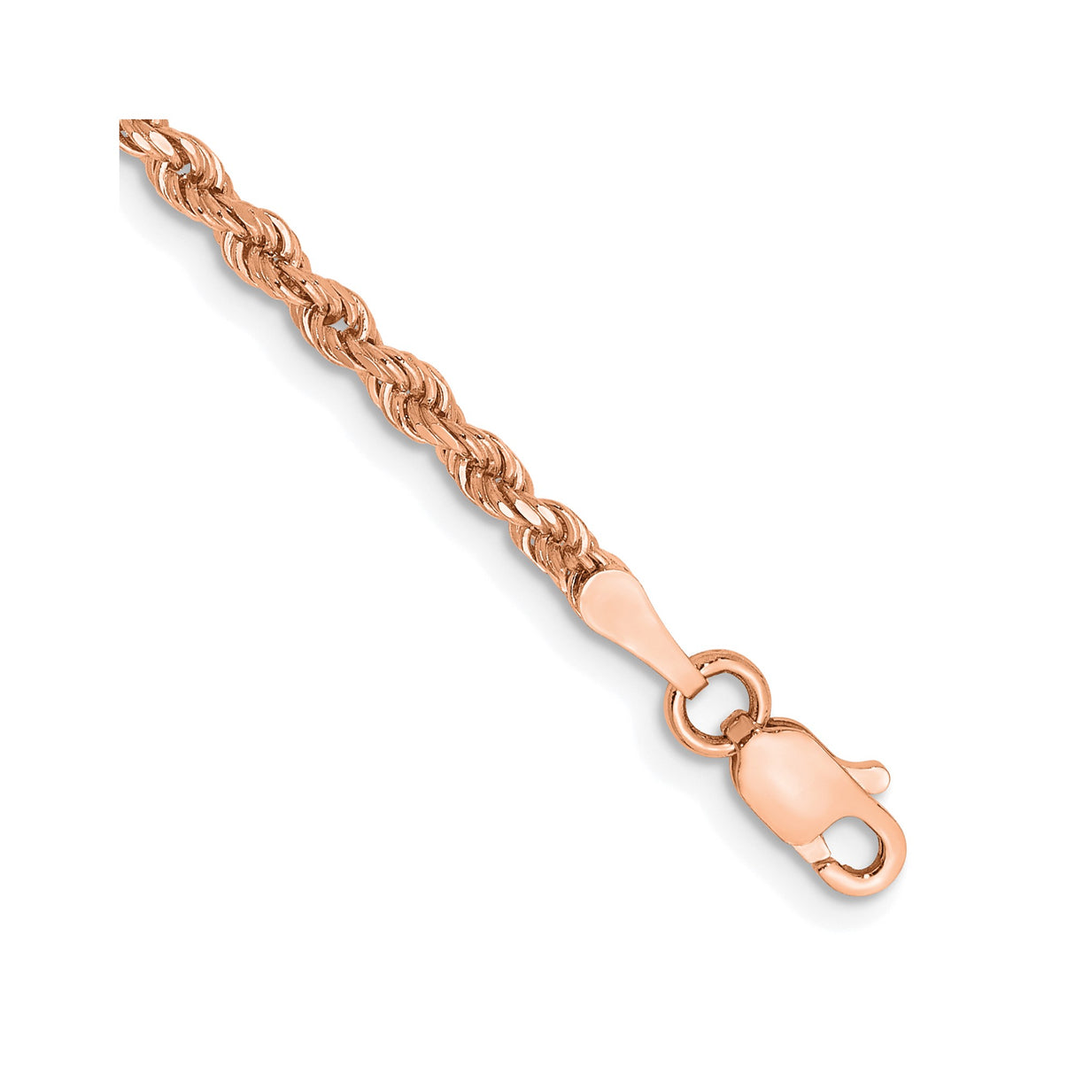 14K Rose Gold 2.25 mm Rope Chain Bracelet, Polished