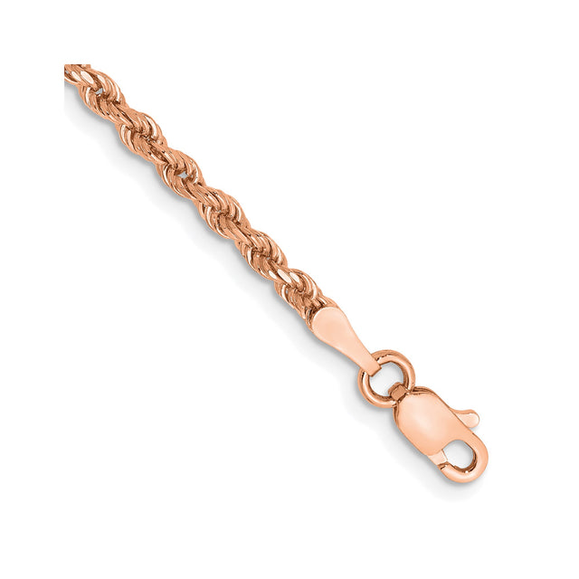 14K Rose Gold 2.25 mm Rope Chain Bracelet, Polished