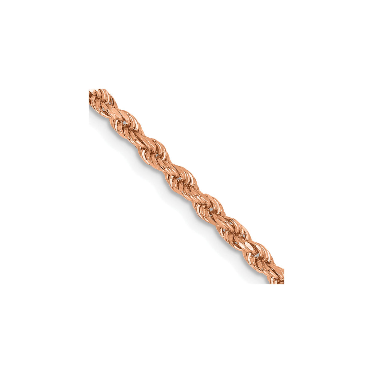 14K Rose Gold 2.25 mm Rope Chain Necklace, Polished detail view