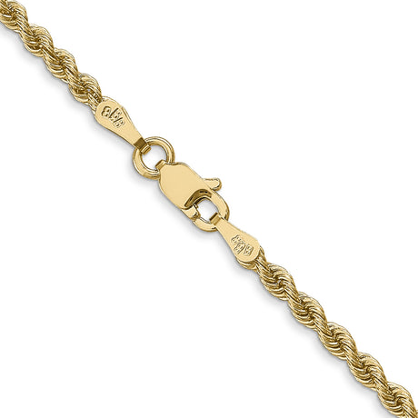 14K Yellow Gold 2.5 mm Rope Chain Necklace, Polished alternate angle