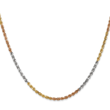 14K Tri-color Gold 2.5 mm Rope Chain Necklace, Polished