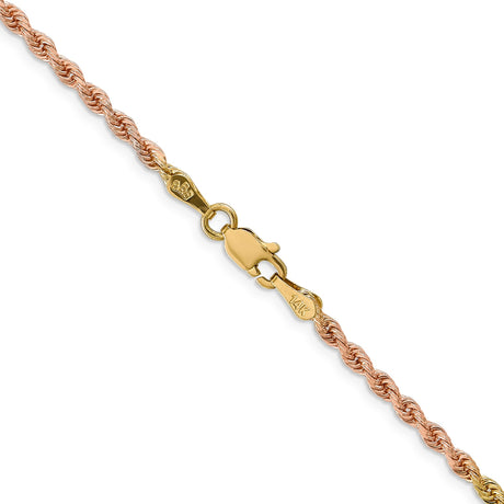 14K Tri-color Gold 2.5 mm Rope Chain Necklace, Polished alternate angle