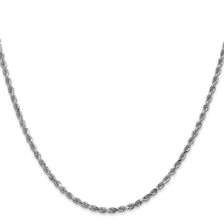 14K White Gold 2.25 mm Rope Chain Necklace, Polished