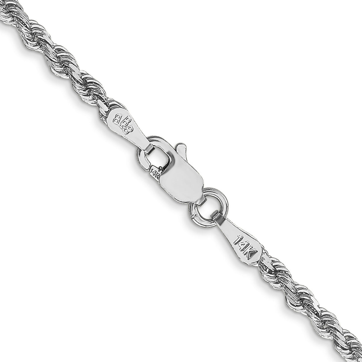 10K White Gold 2.25 mm Rope Chain Necklace, Polished alternate angle