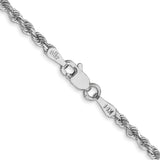 14K White Gold 2.25 mm Rope Chain Necklace, Polished alternate angle