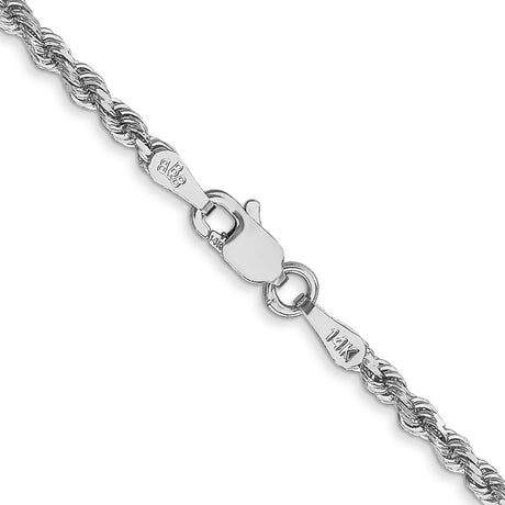 14K White Gold 2.25 mm Rope Chain Necklace, Polished alternate angle