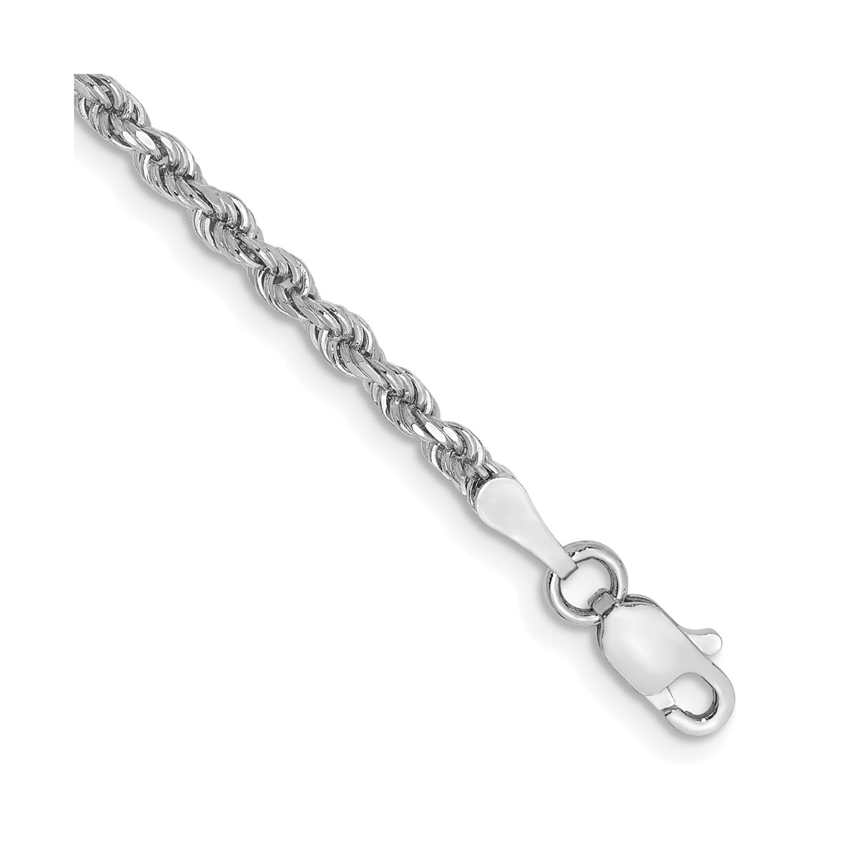 14K White Gold 2.25 mm Rope Chain Anklet, Polished