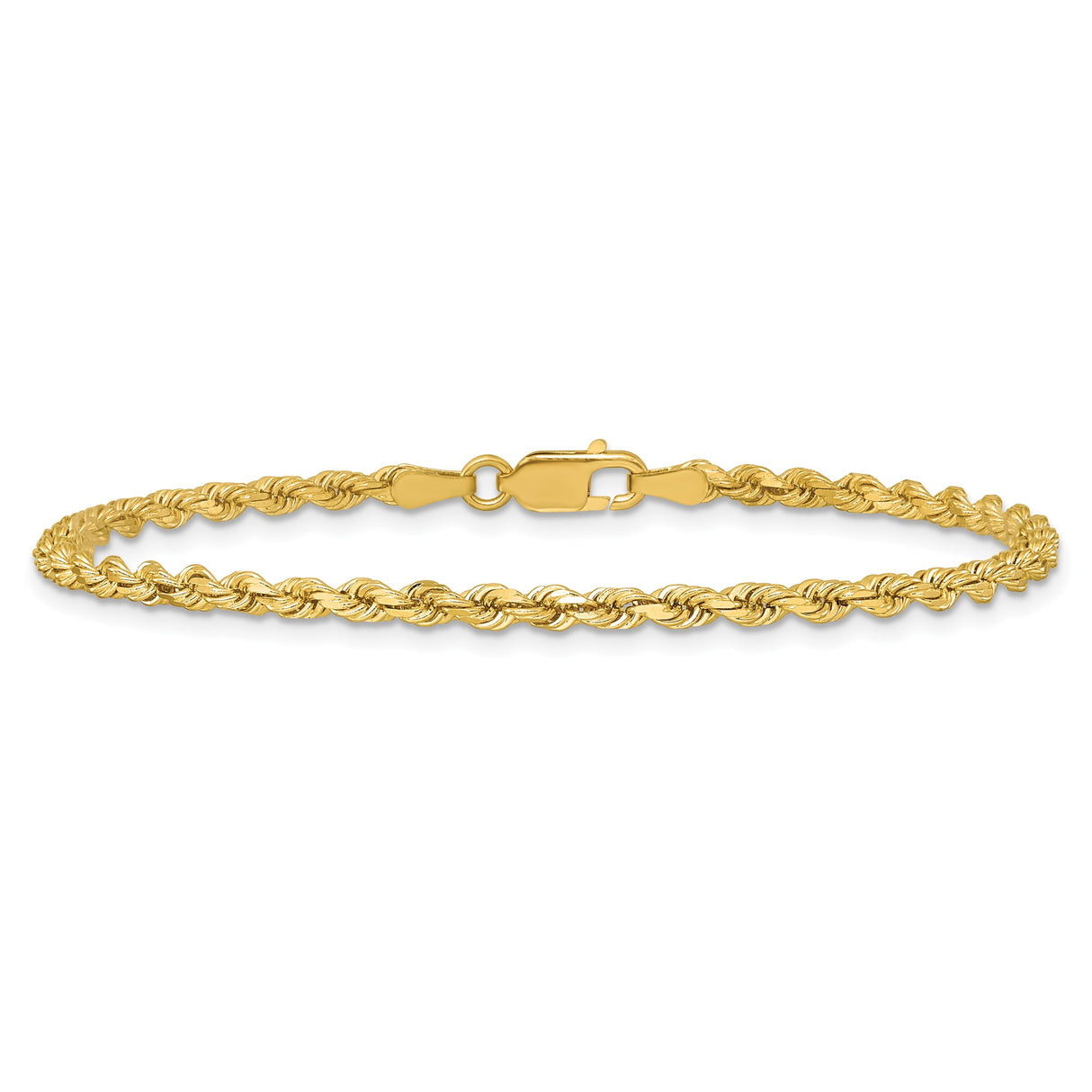 14K Yellow Gold 2.75 mm Rope Chain Bracelet, Polished alternate angle