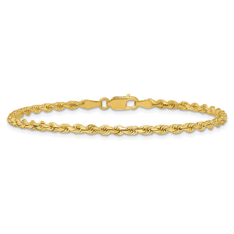 14K Yellow Gold 2.75 mm Rope Chain Bracelet, Polished alternate angle