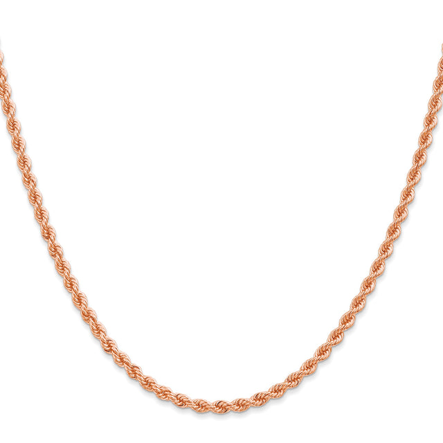 14K Rose Gold 2.75 mm Rope Chain Necklace, Polished