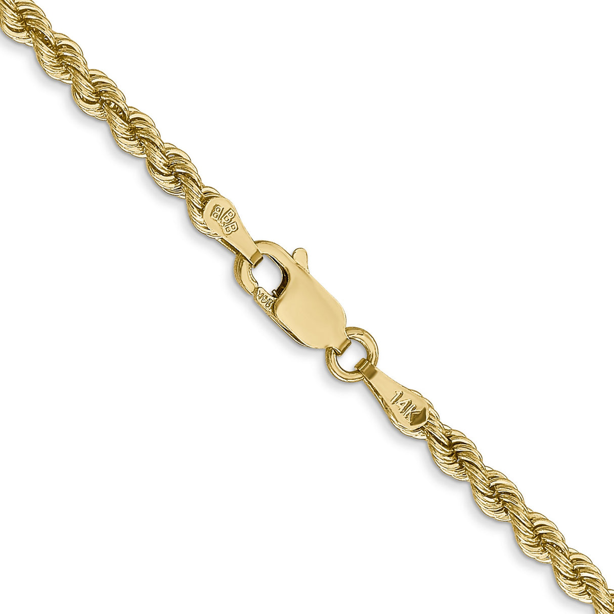 14K Yellow Gold 2.75 mm Rope Chain Necklace, Polished alternate angle