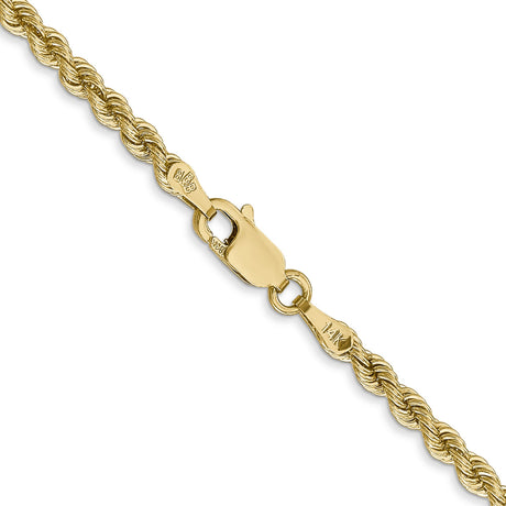 14K Yellow Gold 2.75 mm Rope Chain Necklace, Polished alternate angle