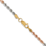 14K Tri-color Gold 2.9 mm Rope Chain Necklace, Polished alternate angle