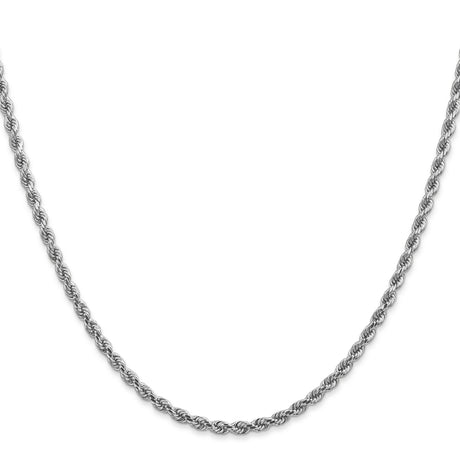 14K White Gold 2.75 mm Rope Chain Necklace, Polished