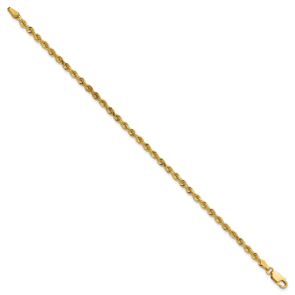 14K Yellow Gold 3 mm Rope Chain Anklet, Polished