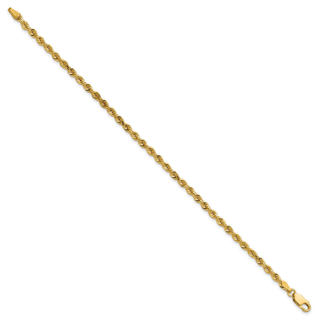 14K Yellow Gold 3 mm Rope Chain Anklet, Polished