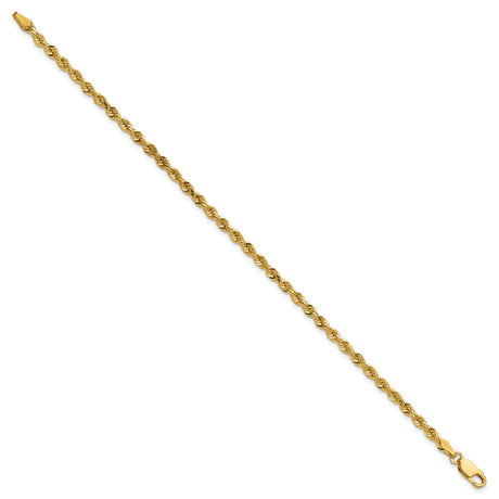 14K Yellow Gold 3 mm Rope Chain Bracelet, Polished