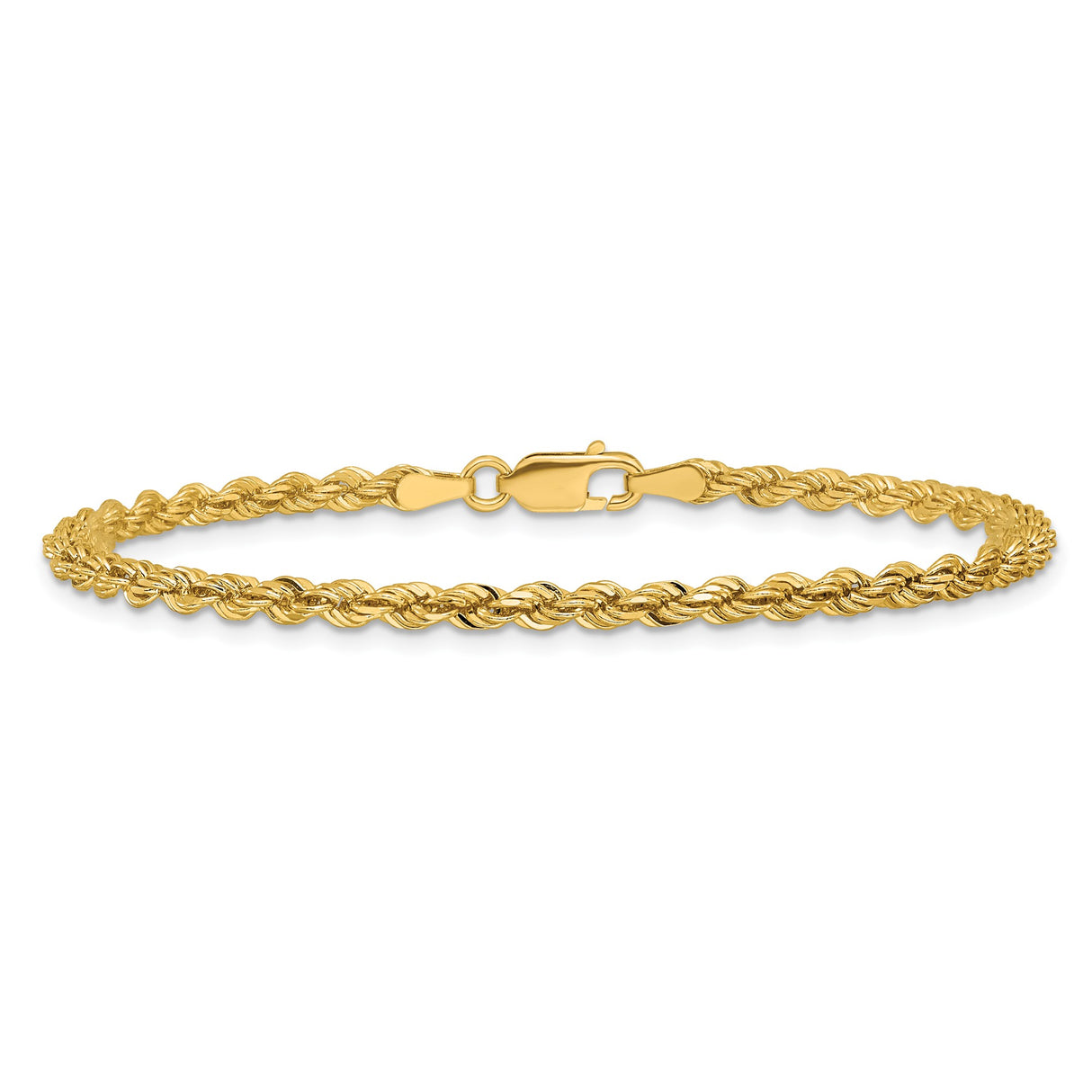 14K Yellow Gold 3 mm Rope Chain Anklet, Polished alternate angle