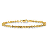 14K Yellow Gold 3 mm Rope Chain Anklet, Polished alternate angle