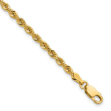 14K Yellow Gold 3 mm Rope Chain Bracelet, Polished detail view