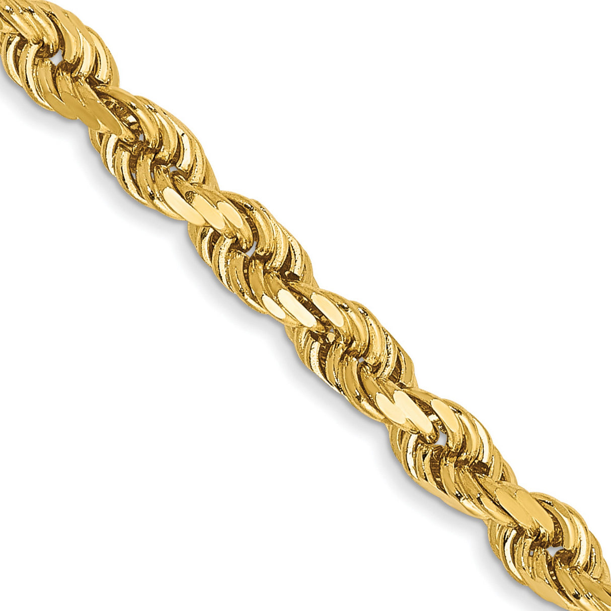 14K Yellow Gold 3 mm Rope Chain Necklace, Polished detail view