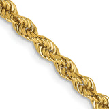 14K Yellow Gold 3 mm Rope Chain Necklace, Polished detail view