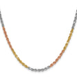 14K Tri-color Gold 3 mm Rope Chain Necklace, Polished