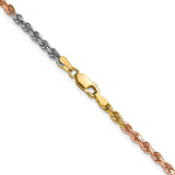 14K Tri-color Gold 3 mm Rope Chain Necklace, Polished alternate angle