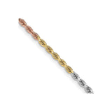 14K Tri-color Gold 3 mm Rope Chain Necklace, Polished detail view