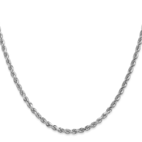10K White Gold 3 mm Rope Chain Necklace, Polished