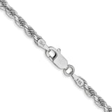 10K White Gold 3 mm Rope Chain Necklace, Polished alternate angle