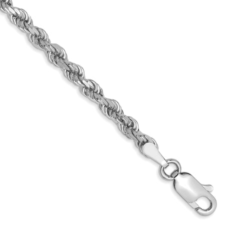 10K White Gold 3 mm Rope Chain Bracelet, Polished
