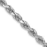 10K White Gold 3 mm Rope Chain Necklace, Polished detail view