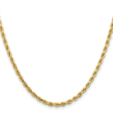 14K Yellow Gold 3.25 mm Rope Chain Necklace, Polished detail view