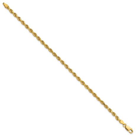 14K Yellow Gold 3.25 mm Rope Chain Anklet, Polished
