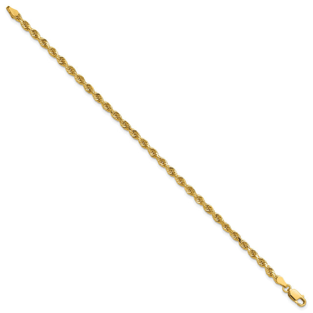 14K Yellow Gold 3.25 mm Rope Chain Anklet, Polished